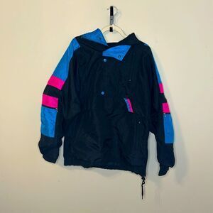 Vintages 1980s Sunbuster Windbreaker Neon Blue & Pink Many Pockets/Zippers Large